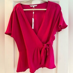 Trina Turk Astro hot pink blouse with side tie size L